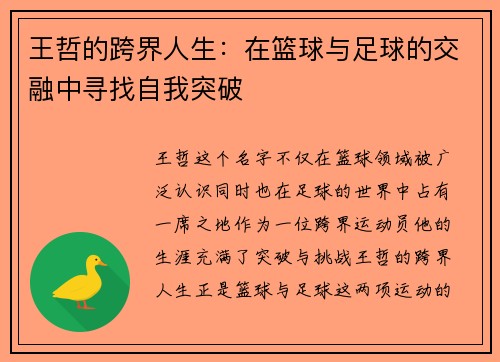 王哲的跨界人生：在篮球与足球的交融中寻找自我突破