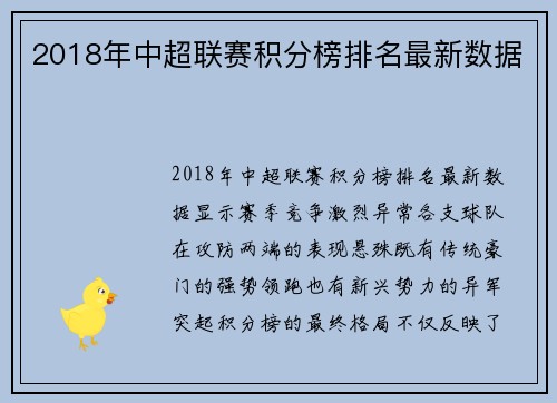 2018年中超联赛积分榜排名最新数据