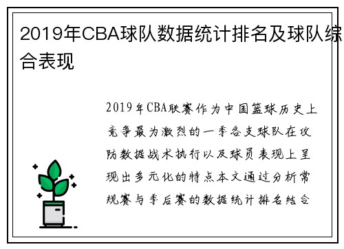 2019年CBA球队数据统计排名及球队综合表现